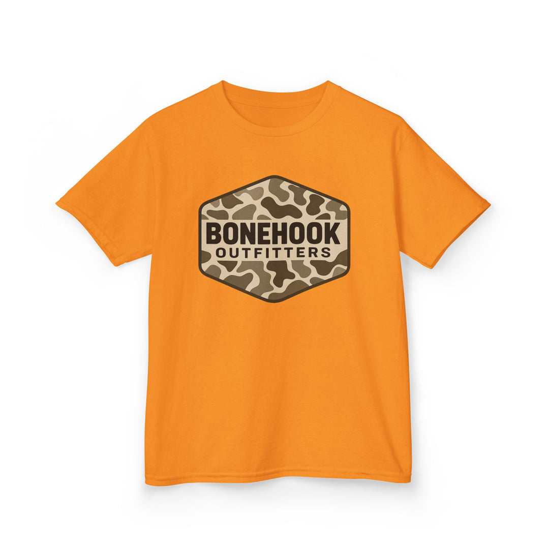 Boys’ Camo Logo Badge Tee – Bonehook Outfitters Youth Shirt