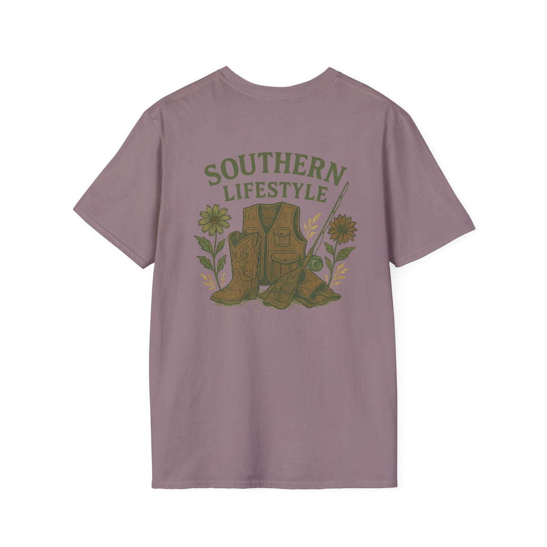 Southern Lifestyle Boot & Vest Tee – Women's Country Graphic (Mauve)
