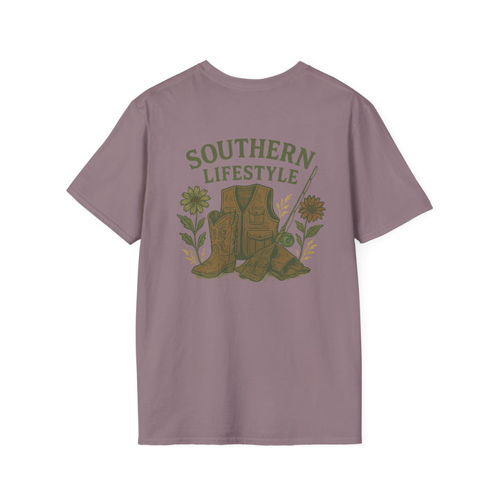 Southern Lifestyle Boot & Vest Tee – Women's Country Graphic (Mauve)