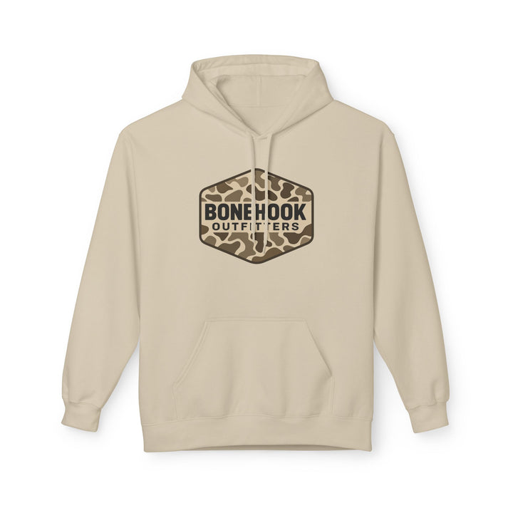 Camo Branding Unisex Fleece Hoodie, Outdoor Gear, Casual Wear, Gift for Him, Fishing Apparel, Adventure Outfit