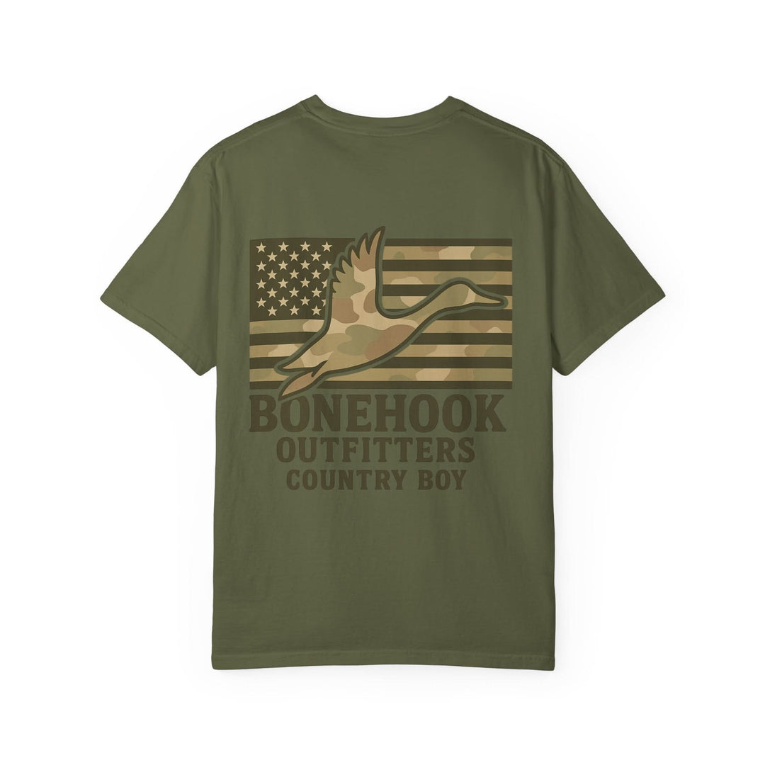 Bonehook Country Boy Tee – Camo Flag Duck Hunting Shirt