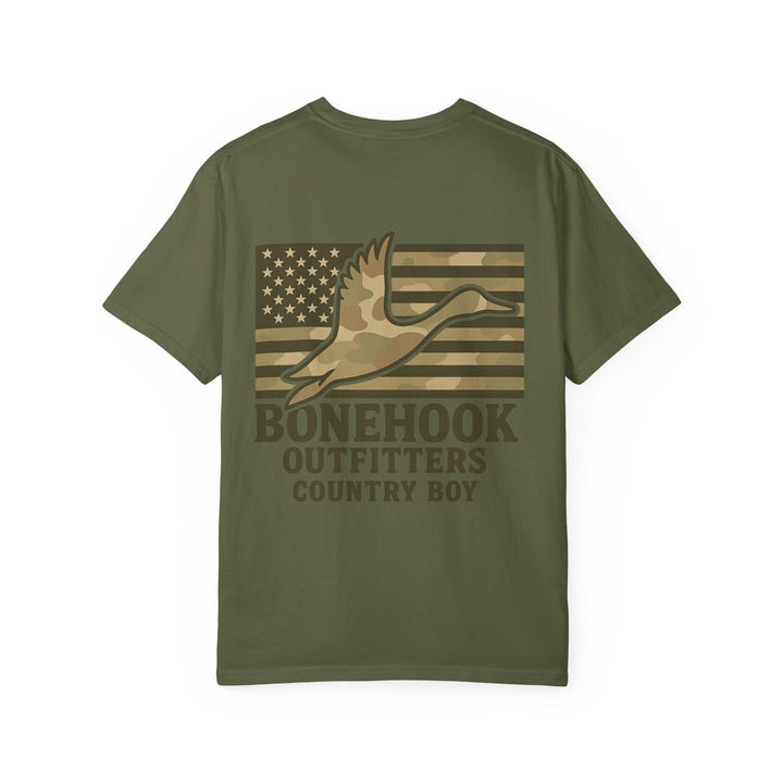 Bonehook Country Boy Tee – Camo Flag Duck Hunting Shirt