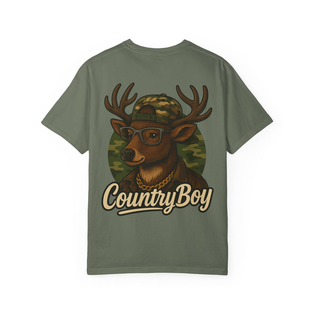 Country Boy Buck Tee – Funny Deer Graphic Shirt by Bonehook