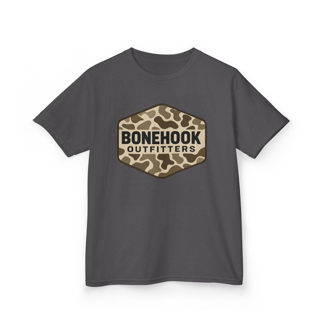 Boys’ Camo Logo Badge Tee – Bonehook Outfitters Youth Shirt