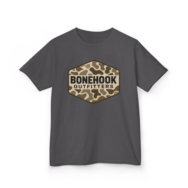 Boys’ Camo Logo Badge Tee – Bonehook Outfitters Youth Shirt