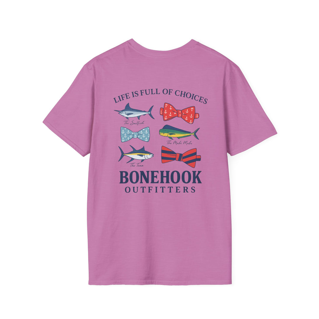 Women's "Life Is Full of Choices" Tee – Pink by Bonehook Outfitters