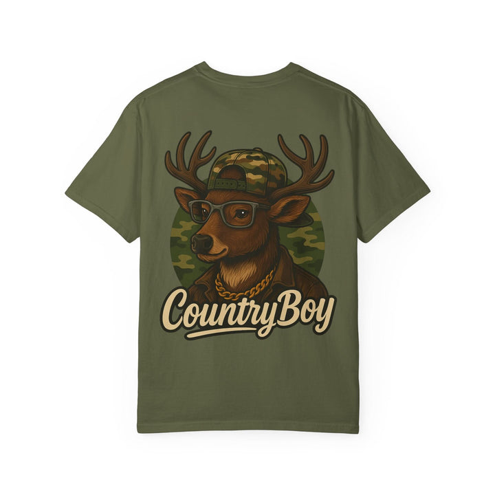 Country Boy Buck Tee – Funny Deer Graphic Shirt by Bonehook