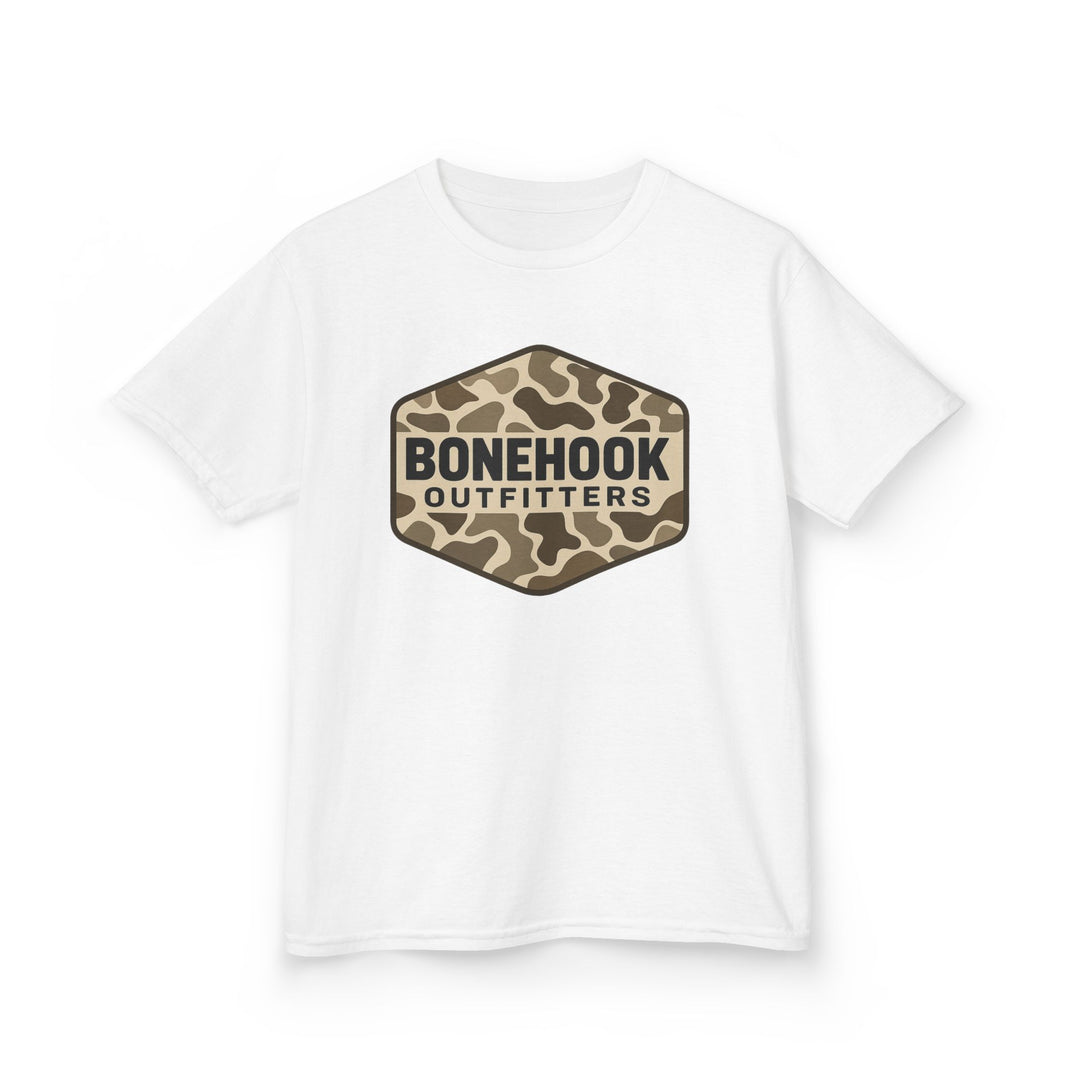 Boys’ Camo Logo Badge Tee – Bonehook Outfitters Youth Shirt