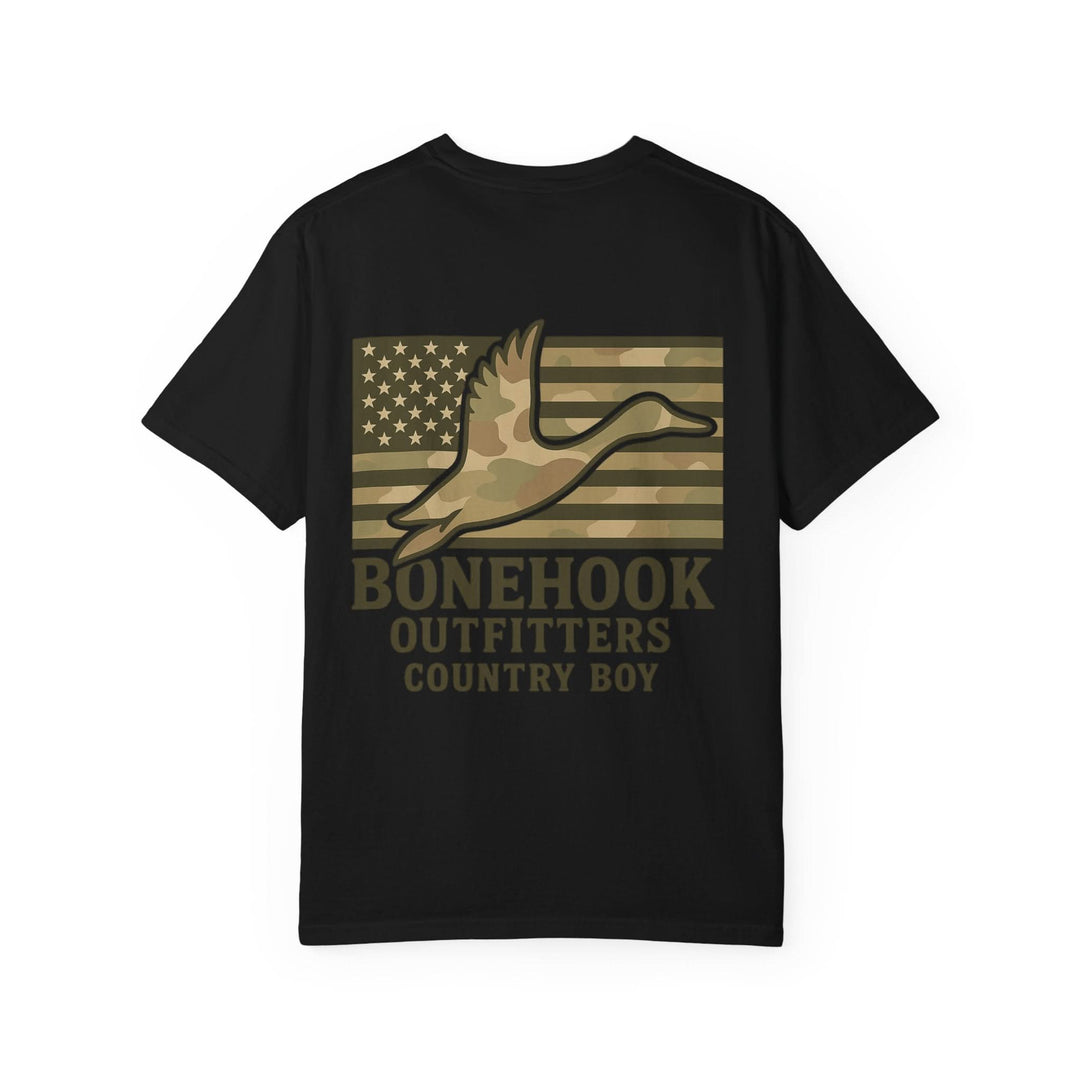 Bonehook Country Boy Tee – Camo Flag Duck Hunting Shirt