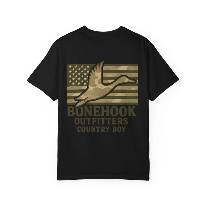 Bonehook Country Boy Tee – Camo Flag Duck Hunting Shirt