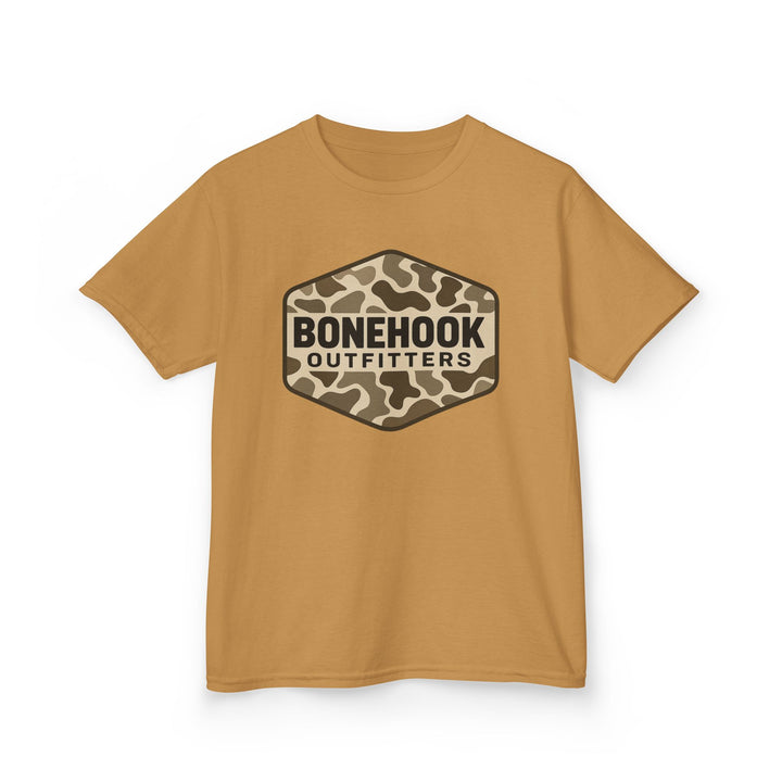 Boys’ Camo Logo Badge Tee – Bonehook Outfitters Youth Shirt