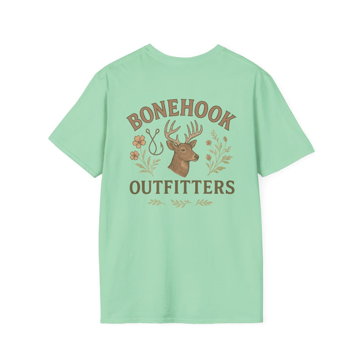 Bonehook Outfitters Women's Tee – Deer & Hook Design (Sage)