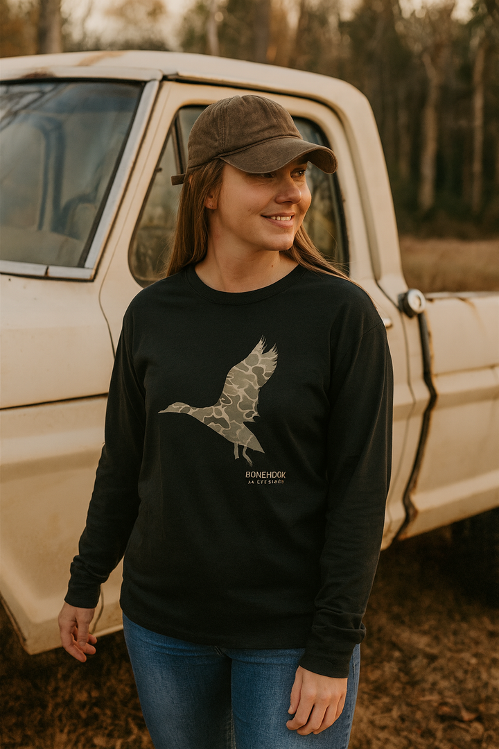Bonehook Outfitters Women’s Duck Camo Long Sleeve Shirt – Southern Outdoor Style