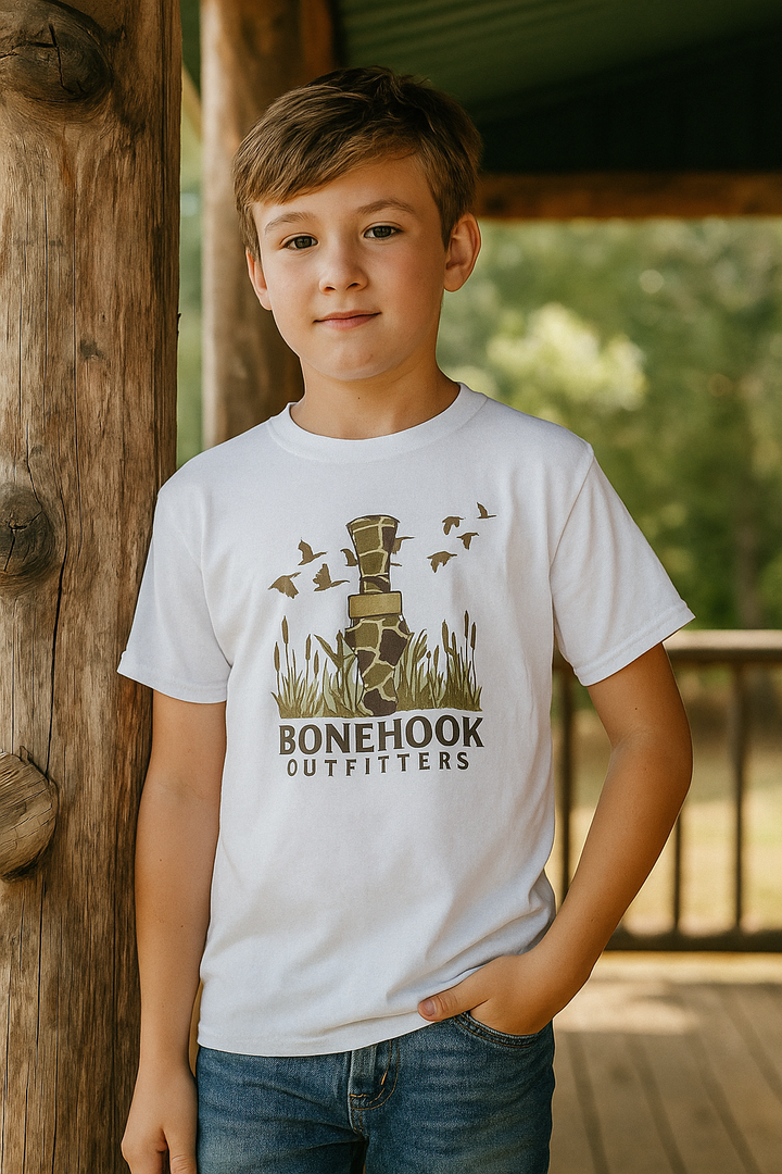 Boys’ Duck Call Camo Tee – Bonehook Outfitters Youth Hunting Shirt
