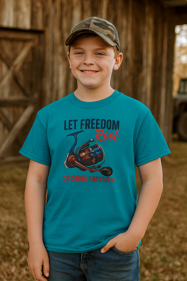 Boys’ Let Freedom Reel Tee – Patriotic Fishing Youth Shirt