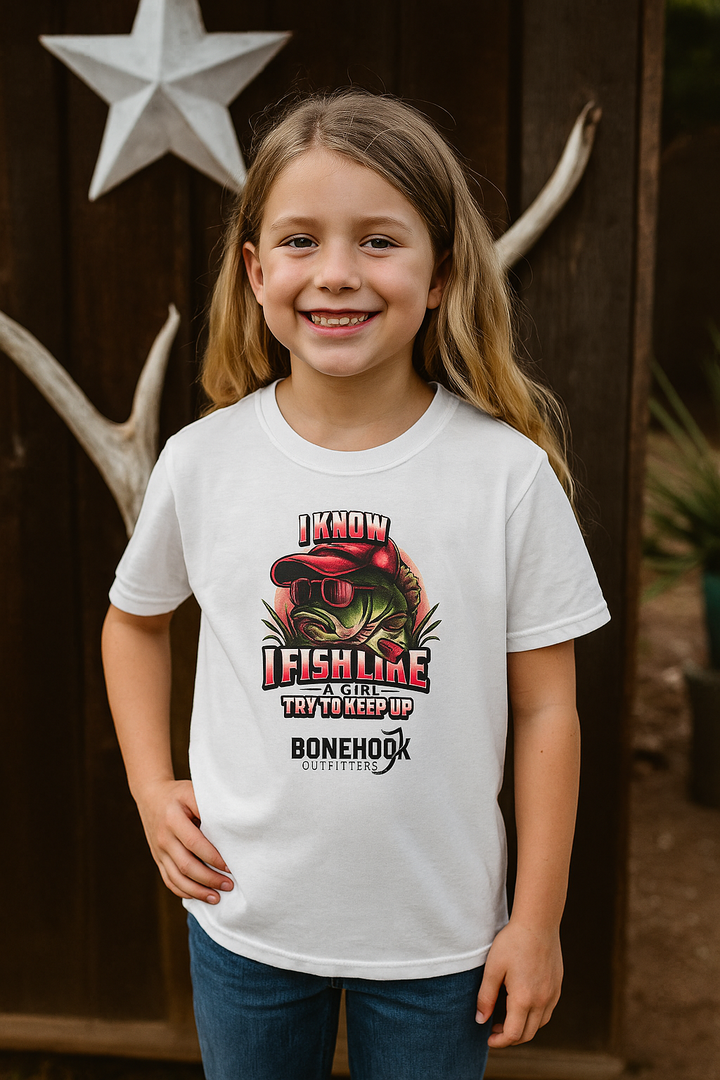 Girls’ “I Fish Like a Girl” Tee – Bonehook Youth Fishing Shirt