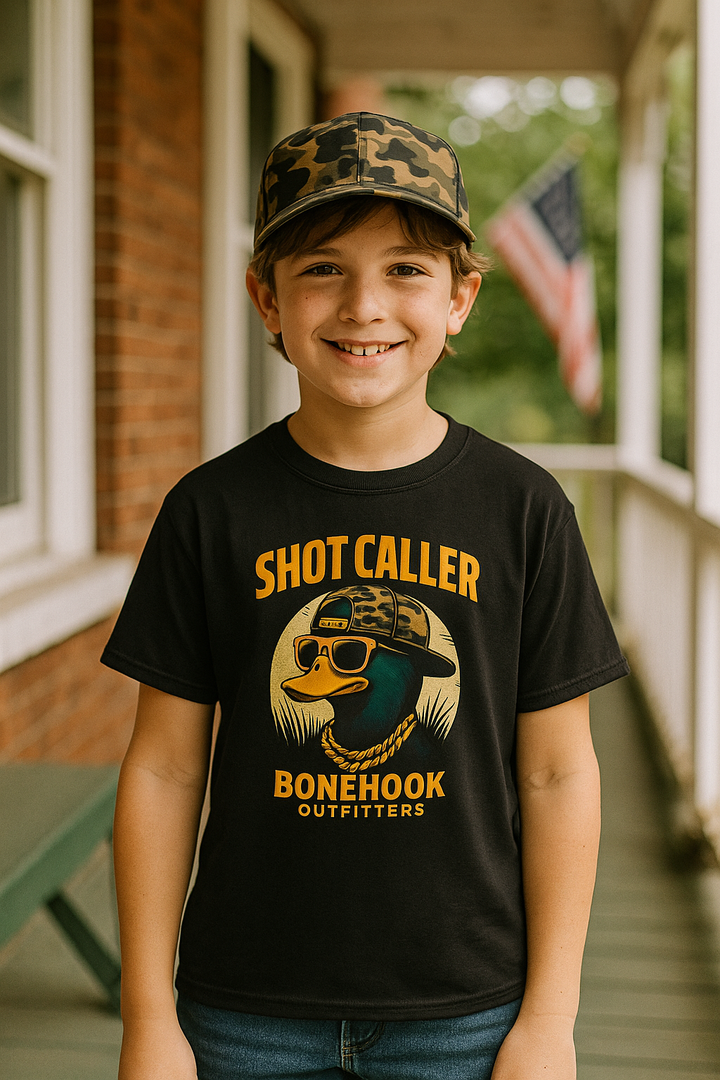 Boys’ Shot Caller Duck Tee – Bonehook Youth Camo Street Style Shirt