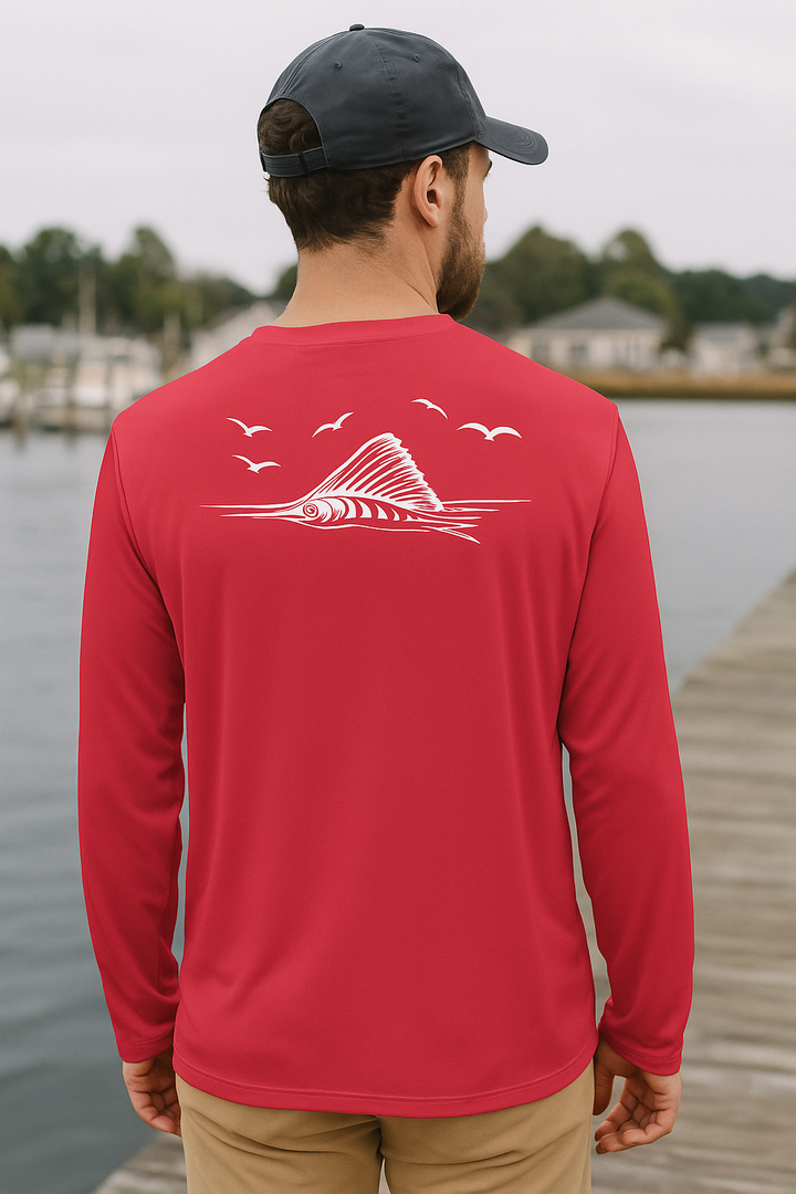Bonehook Vertical Sleeve Logo Fishing Shirt – White Long Sleeve Performance Tee