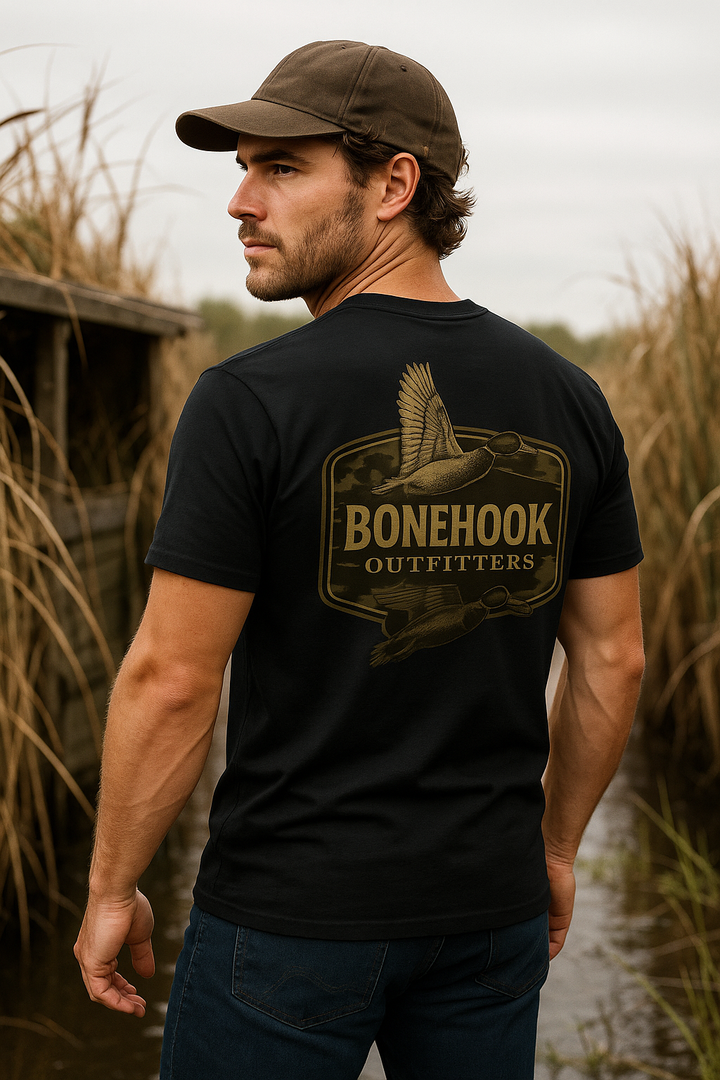 Bonehook Camo Badge Duck Tee – Southern Hunting Graphic Shirt