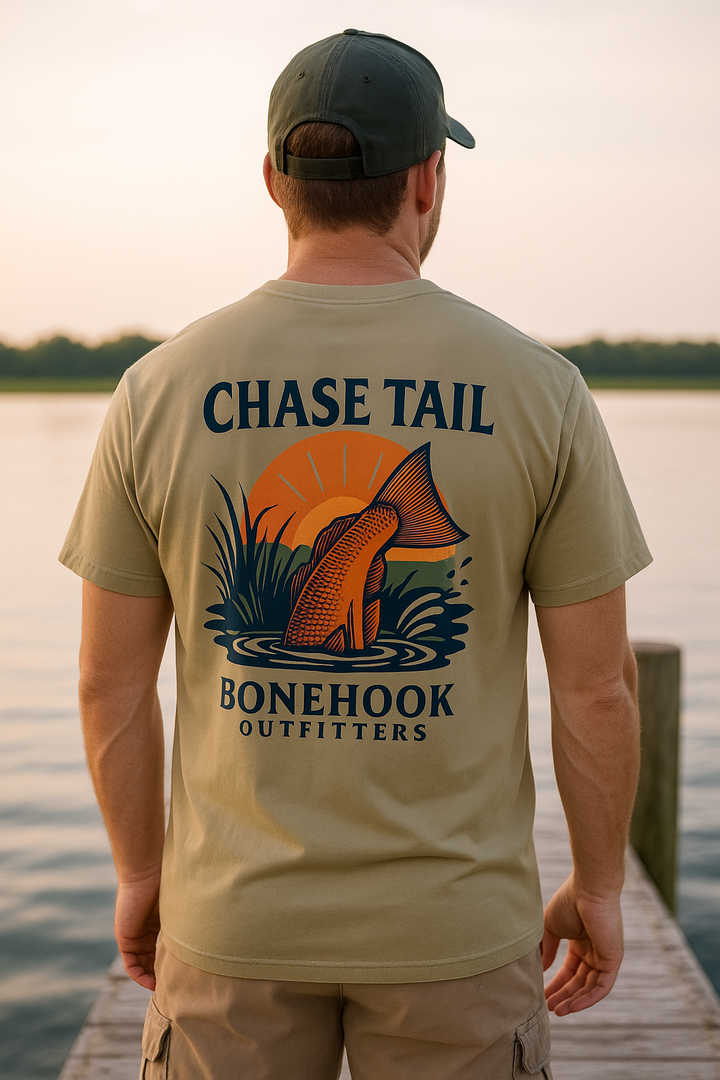 Chase Tail Tee – Bonehook Redfish Sunset Fishing Shirt
