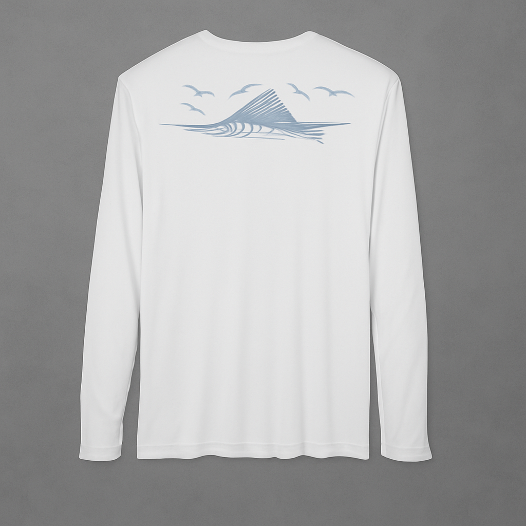 Bonehook Vertical Sleeve Logo Fishing Shirt – White Long Sleeve Performance Tee