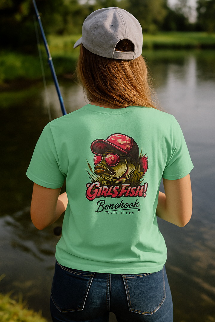 Reel Girls Fish! – Bass Graphic Tee by Bonehook Outfitters