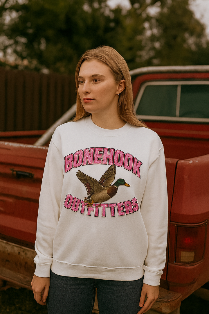 Bonehook Outfitters Women’s Pink Duck Camo Sweatshirt – Southern Outdoor Style